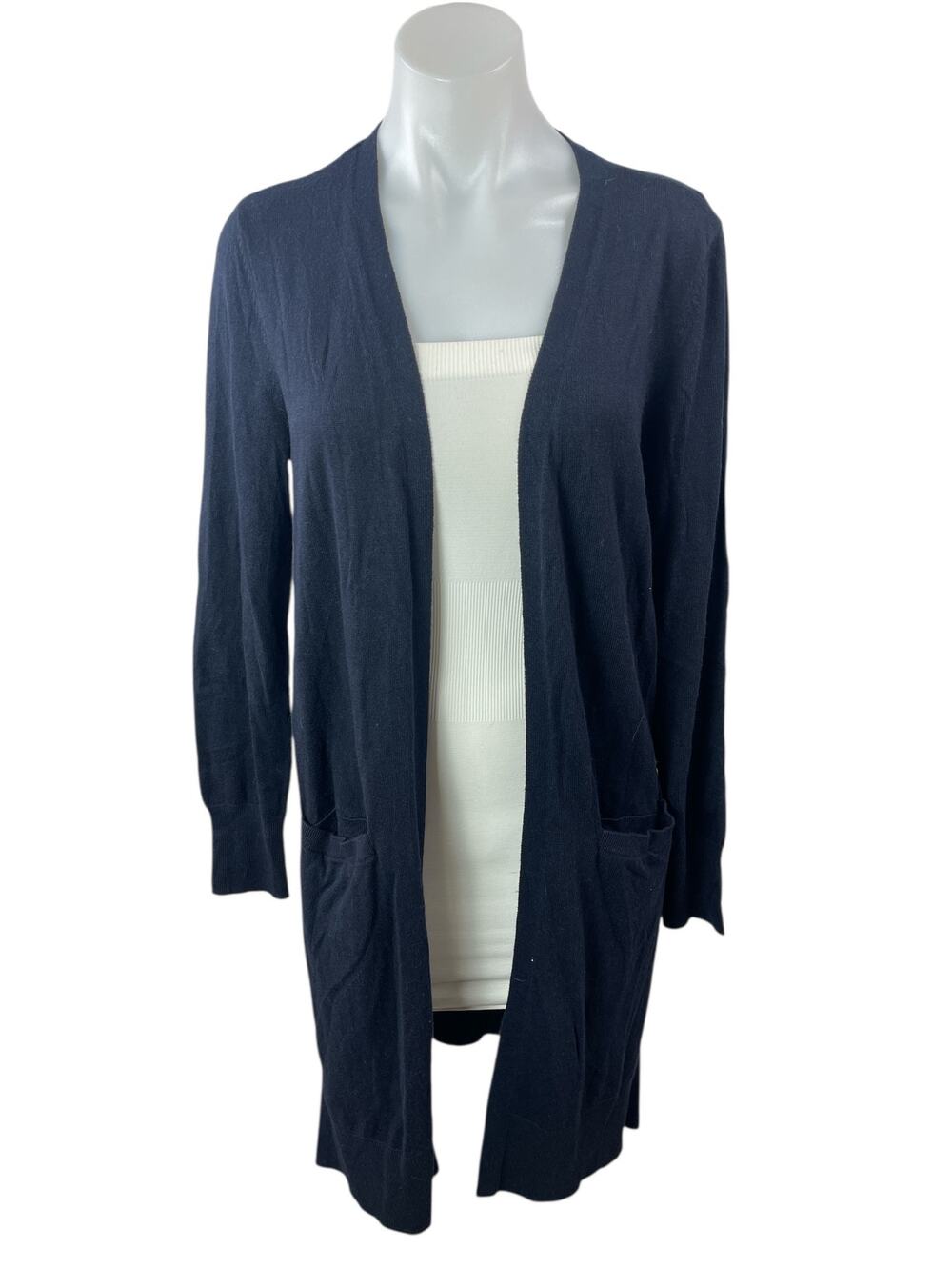 NEW Halogen Women's Navy Blue Long Sleeve Mid Length Cardigan Sweater Top Size S
